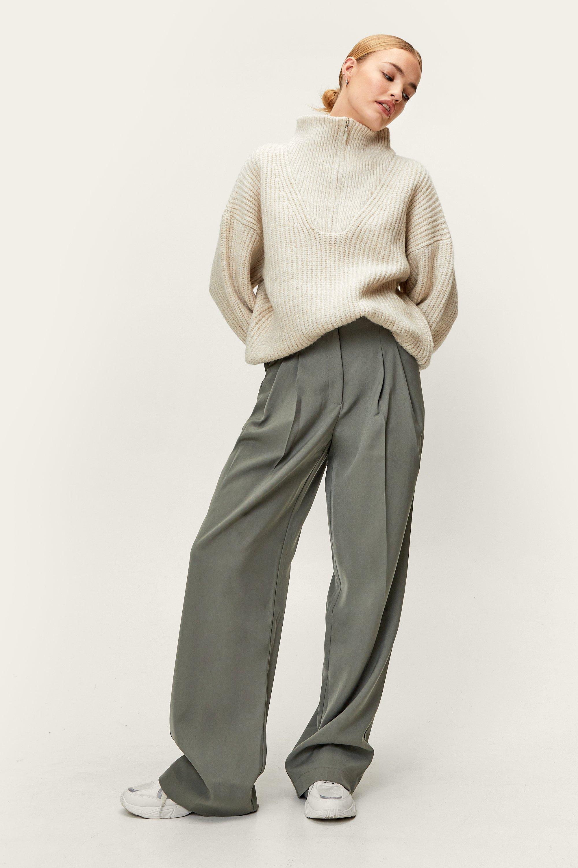 Double Pleat Tapered Wide Leg Pants